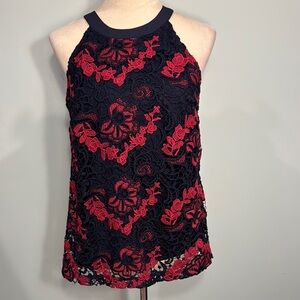 Banana Republic navy embroidered floral lace halter top Size S